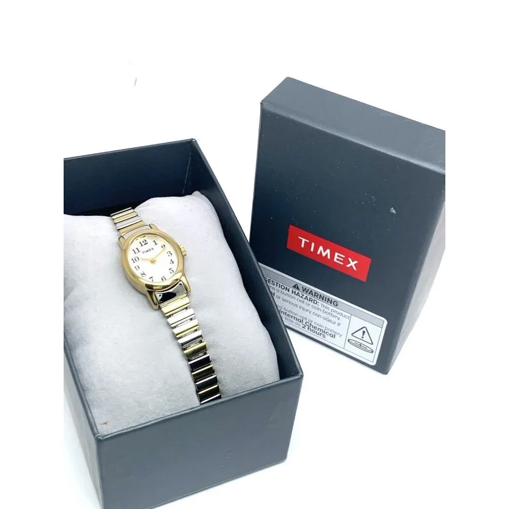 Timex Women's Watch T2M570 Quartz Oval Petite Two Tone Steel Expansion Band